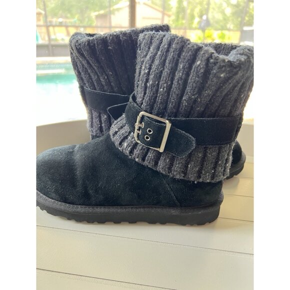 UGG Australia Cambridge Winter Boots Womens Size 5 EUR 36 Black Knit Sheepskin - Picture 15 of 16